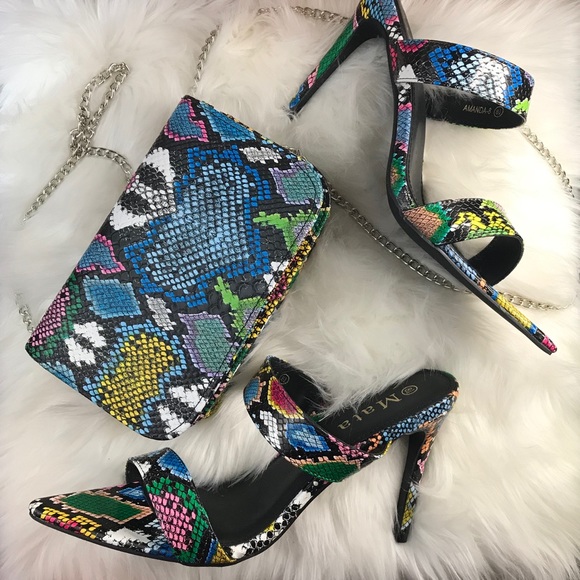Multi Color Snake Print Open Toe Platform Heels - Picture 6 of 6